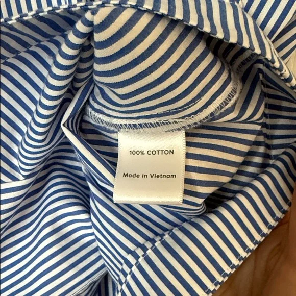 Evereve Navy & White Stripe Cap Sleeve Button Down Top 100% cotton - Size Large - Picture 6 of 6